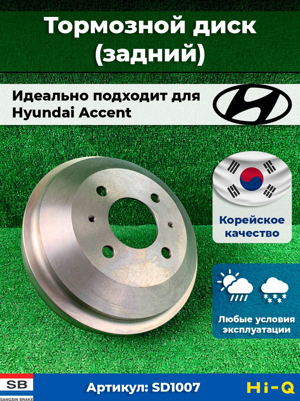 Барабан Тормозной Хендай Акцент ТаГаз Задний Sangsin Hi-Q SD1007 OEM 5841125010