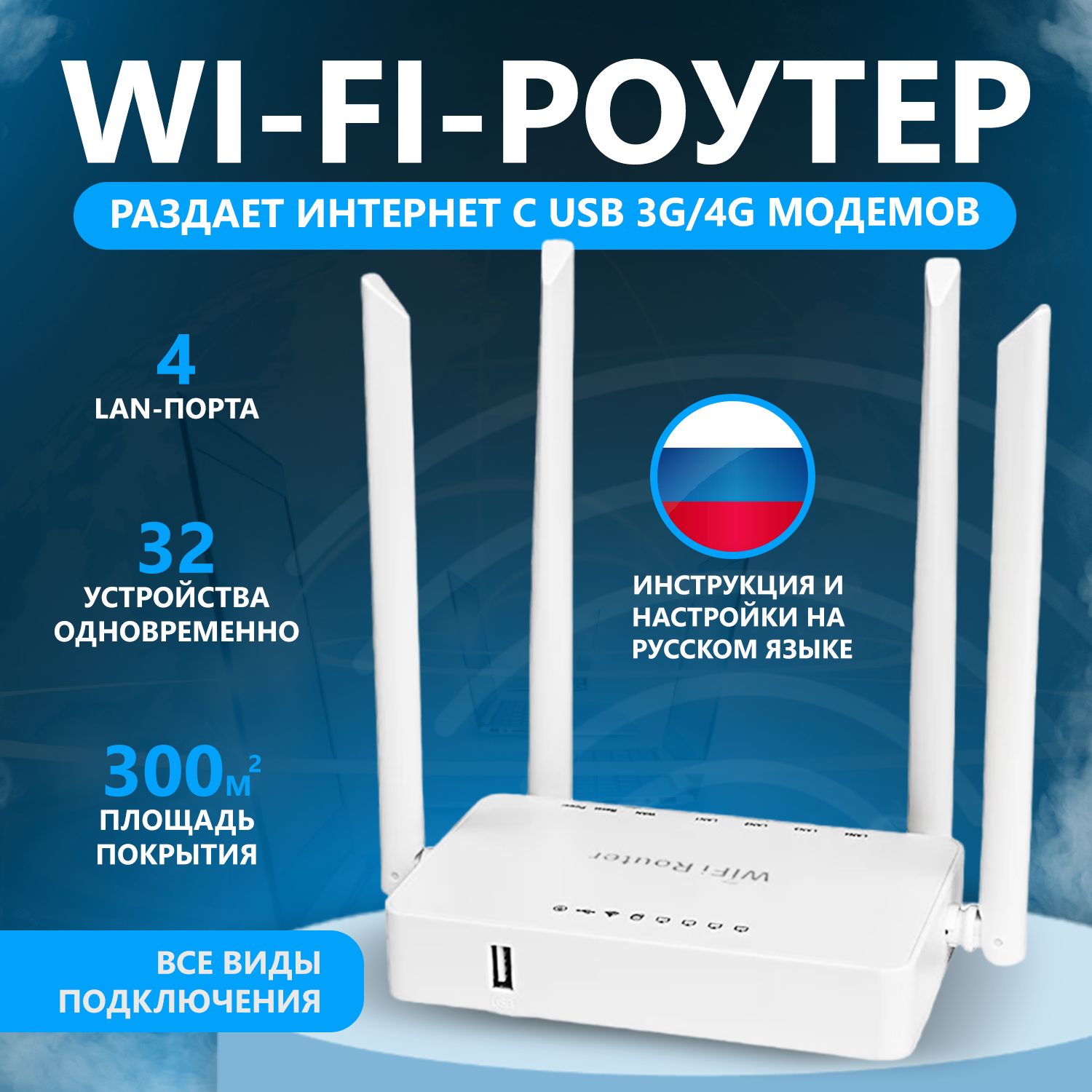 Роутер WiFi ZBT WE1626 с USB разъемом под модем, маршрутизатор Wifi для модема