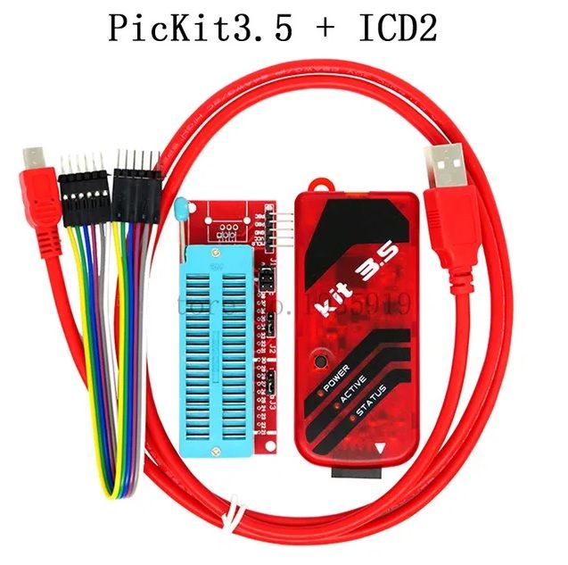 Программатор PICkit 3,5 для микроконтроллеров PIC с ZIF адаптером ICSP 40 pin, USB кабелем и 6-штырьковым кабелем