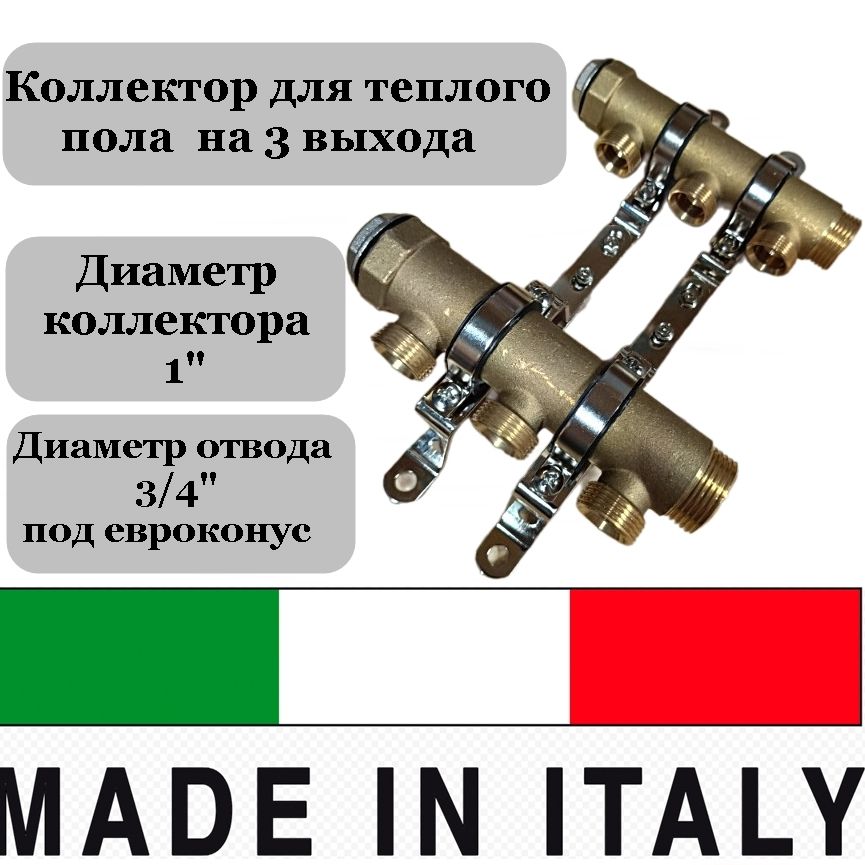 Коллектордлятеплогополана3выхода1х3/4(2планкиколлектора,2заглушки,2кронштейна)