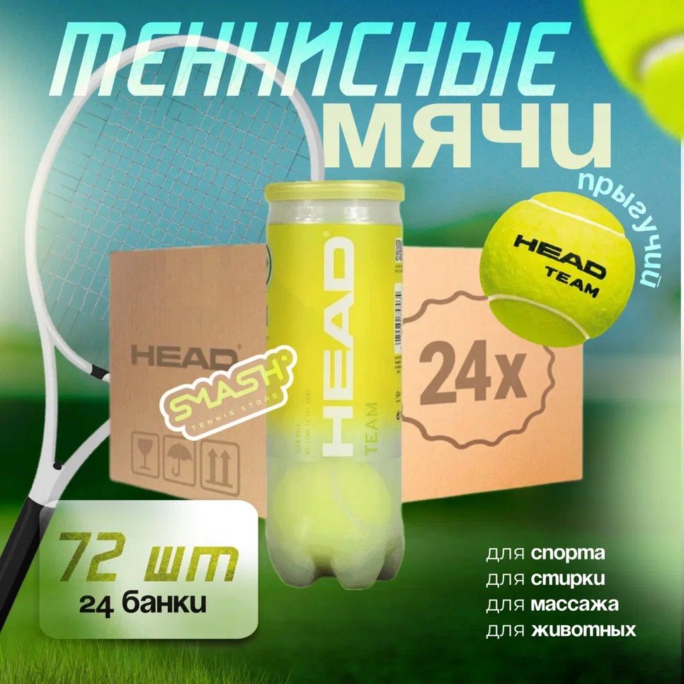 Head Мячи для большого тенниса HEAD TEAM - 3B (1 коробка, 24 банки, 72 мяча)