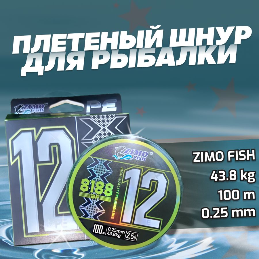 Плетеный шнур 0.25мм для спиннинга 12X PE #2.5 43.8кг 100м