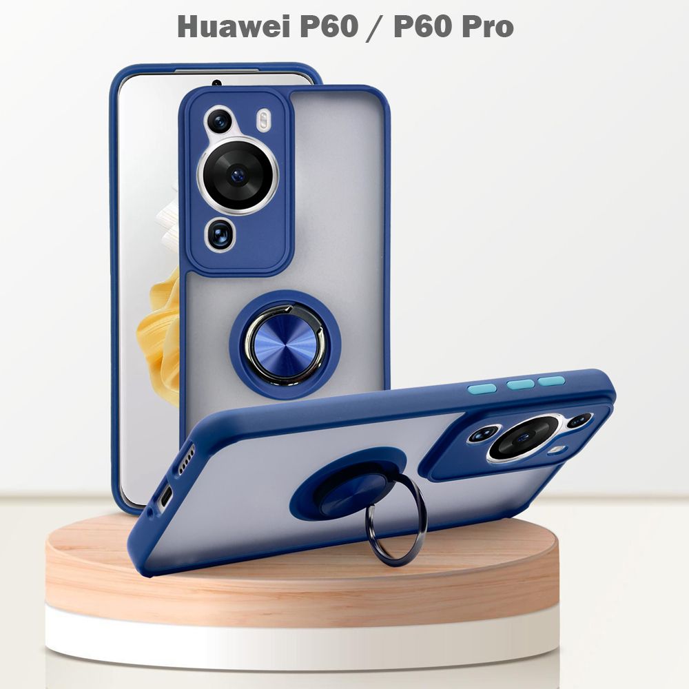 ЧехолдляHuaweiP60/HuaweiP60Pro,скольцом,подставка,защитакамеры,синий