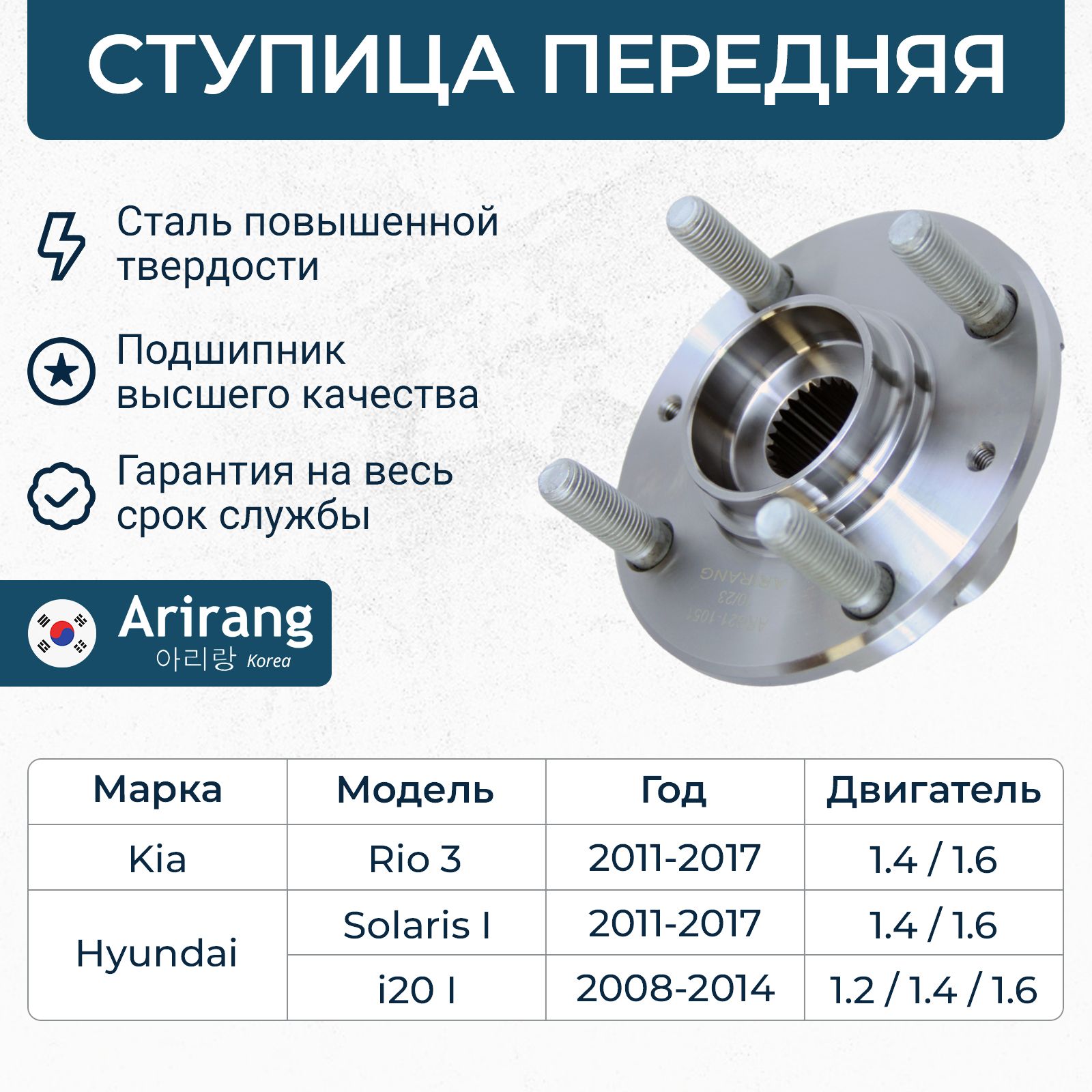 Ступица передняя Hyundai Solaris 1, Kia Rio 3, Хендай Солярис, Киа Рио / OEM 517501J000