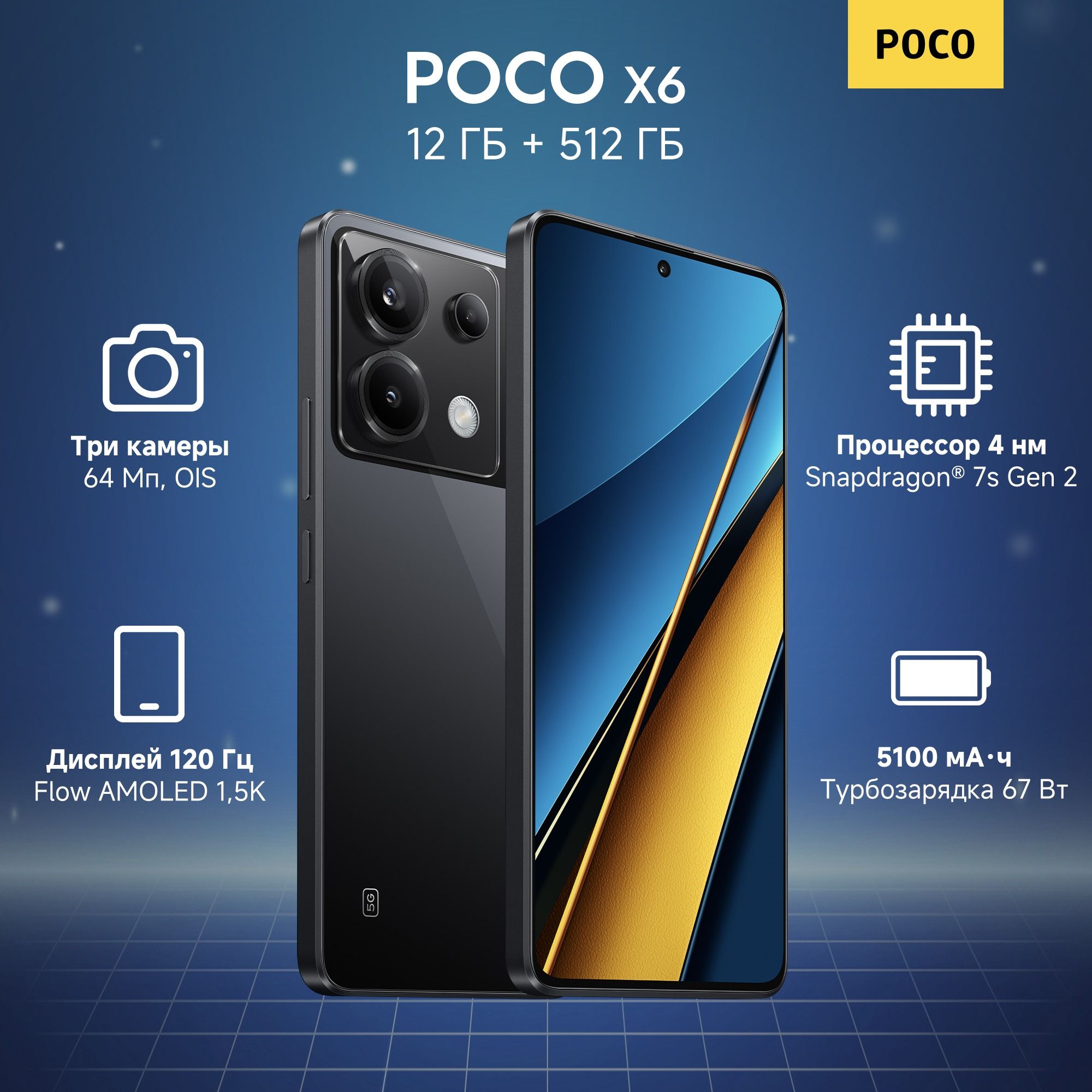 PocoСмартфонPOCOX65G12/512ГБ,черный..Уцененныйтовар