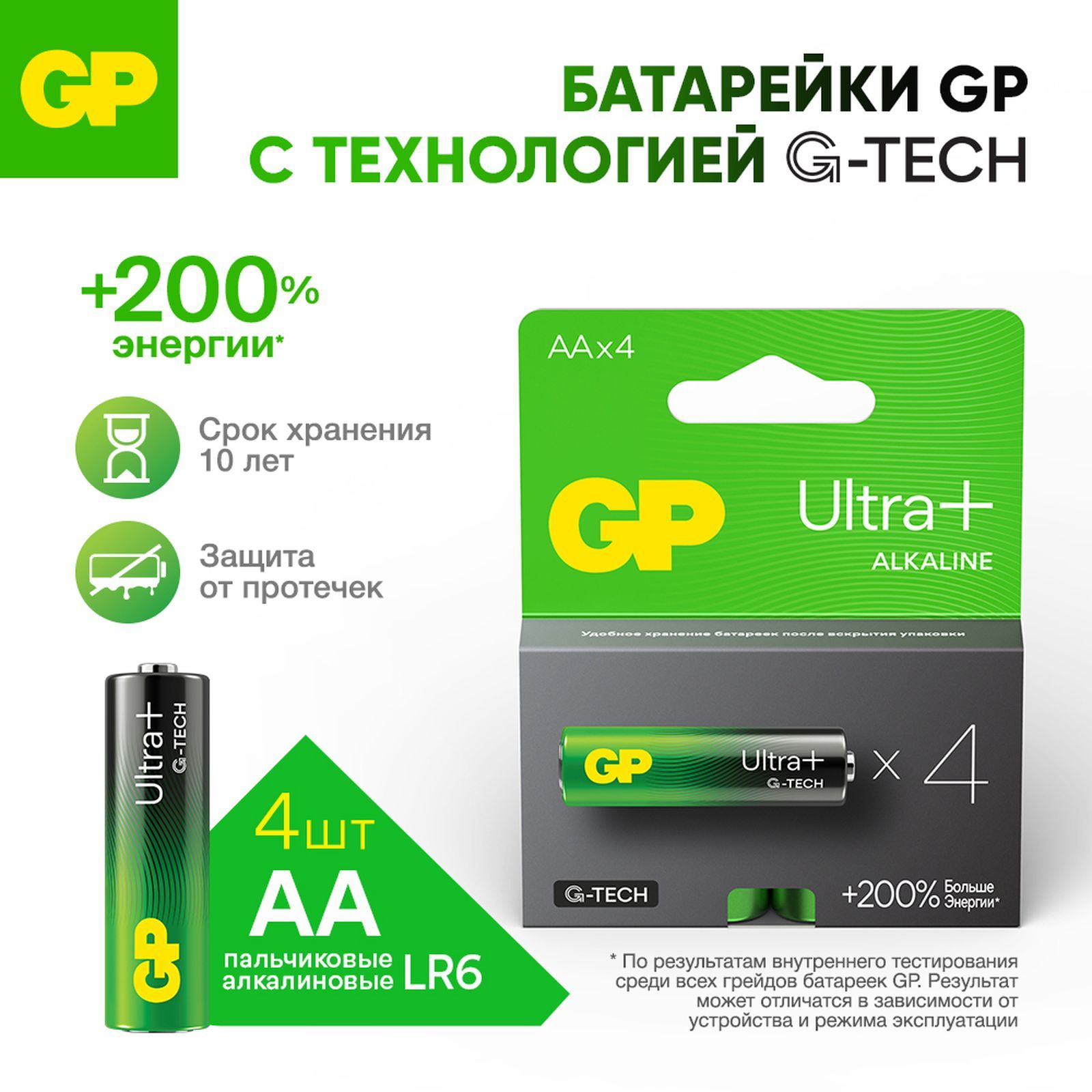 Батарейкиалкалиновые(пальчиковые)GPUltraPlus15AUPNEW(АА,LR06),упаковка4шт