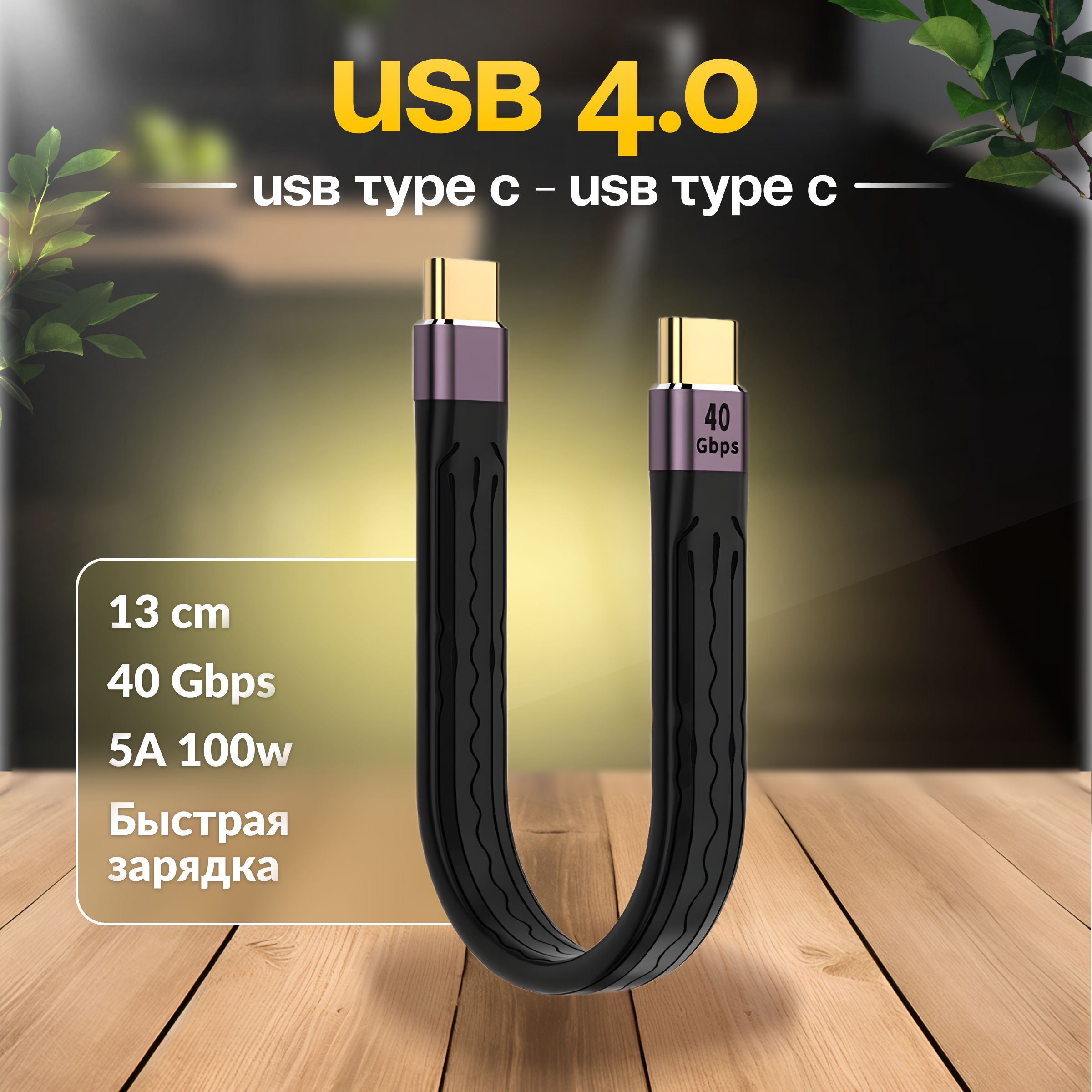 Провод зарядки USB Type C/USB Type C, 13 cm, 5А 100w, USB 4