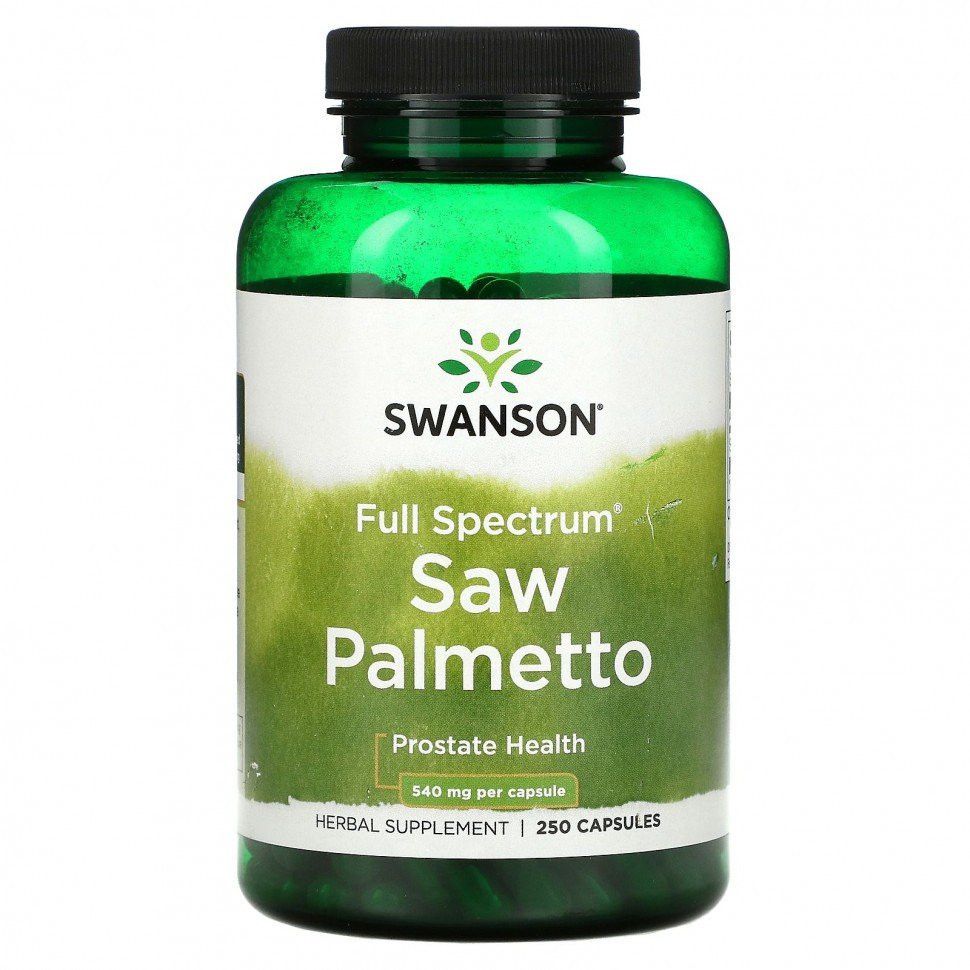 Swanson Full Spectrum Saw Palmetto, Со Пальметто, 540мг 250 капсул, Витамины для мужчин, для здоровья простаты, потенции и мочевыводящих путей