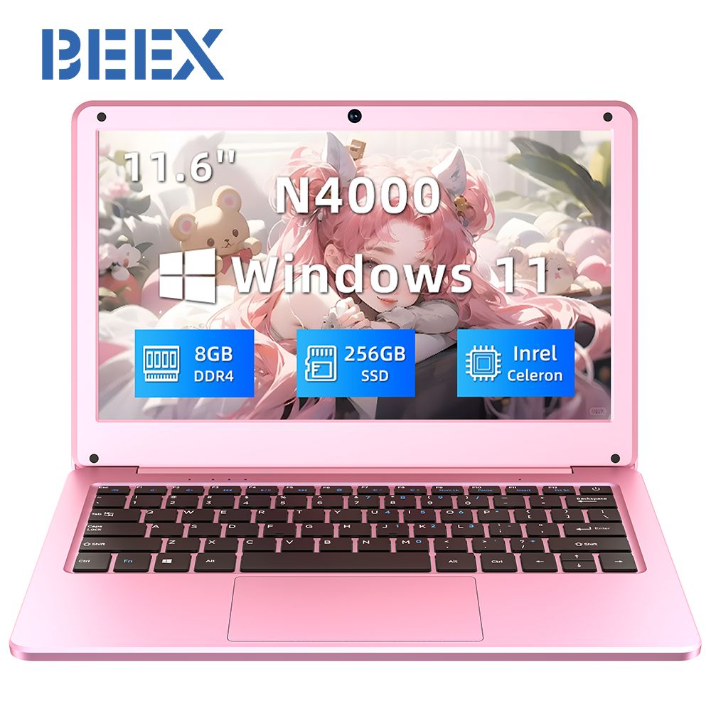 BEEX N116A Ноутбук 11.6", Intel Celeron N4000, RAM 8 ГБ, Intel UHD Graphics 600, Windows Pro, розовый, Русская раскладка