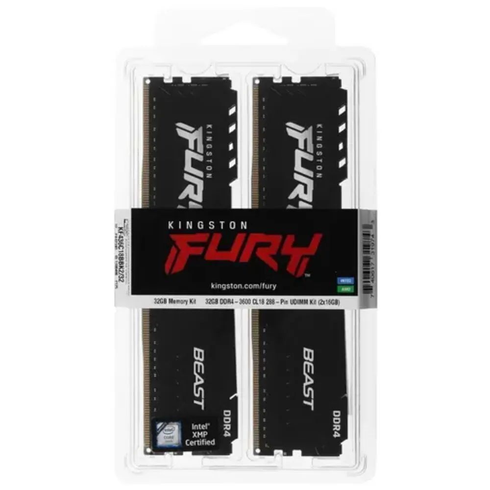 Kingston Fury Оперативная память Beast Black DDR4 3600  МГц 2x16 ГБ (KF436C18BBK2/32-SP)