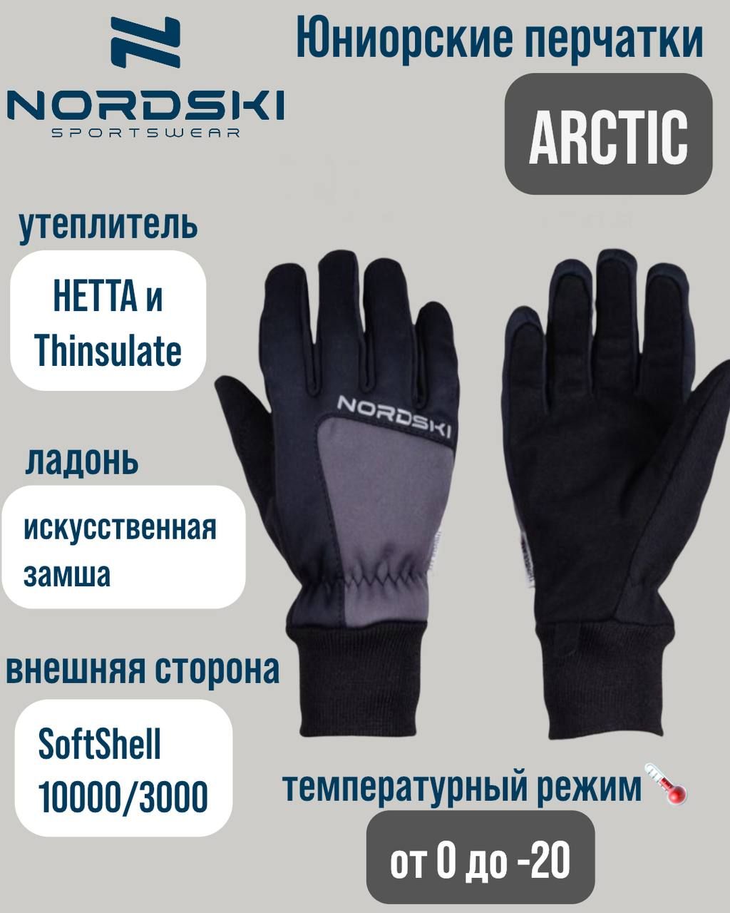 Перчатки Nordski Jr.Arctic Black/Grey NSJ356201, L