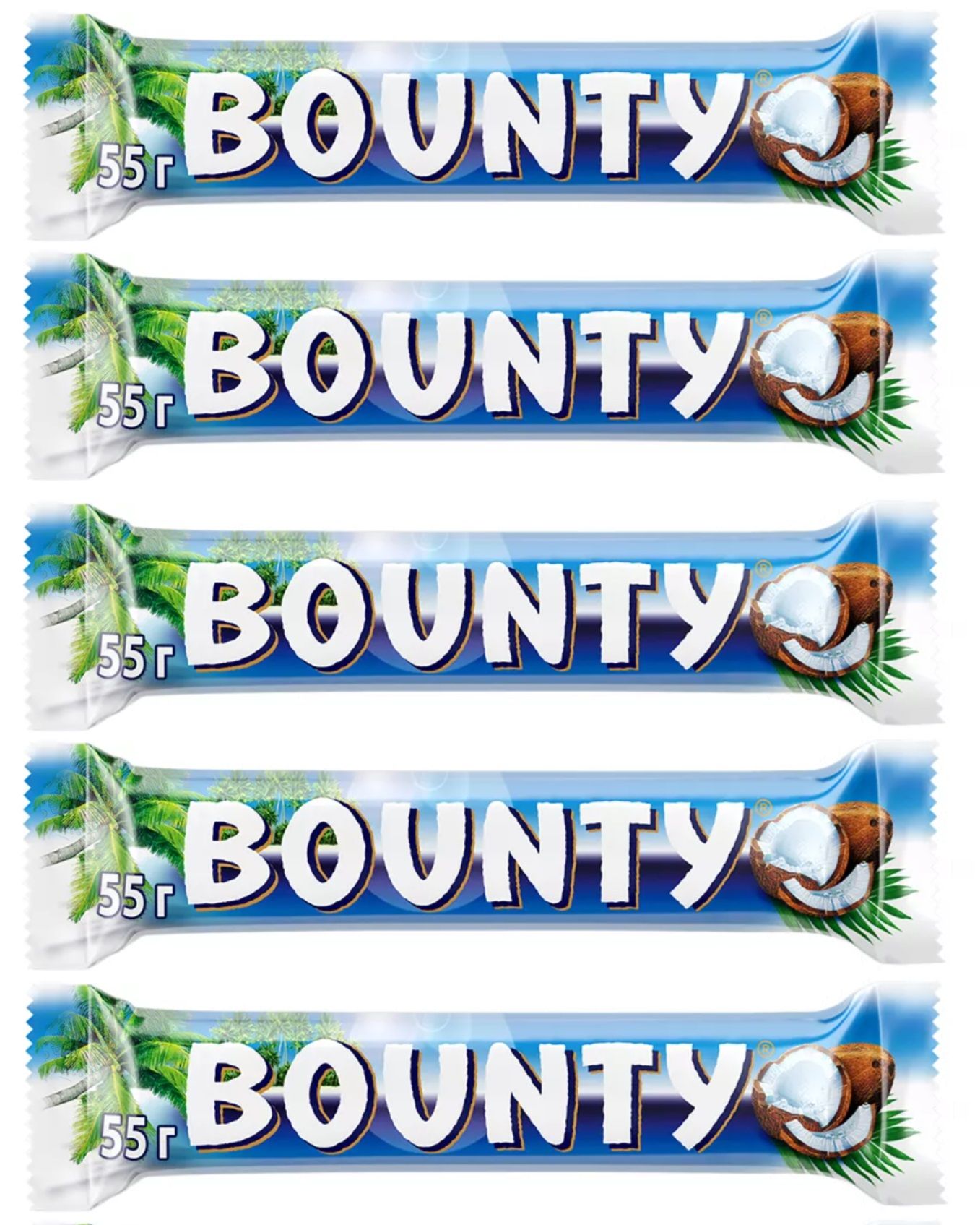 Шоколадный батончик Bounty 5 уп по 57 г, Россия