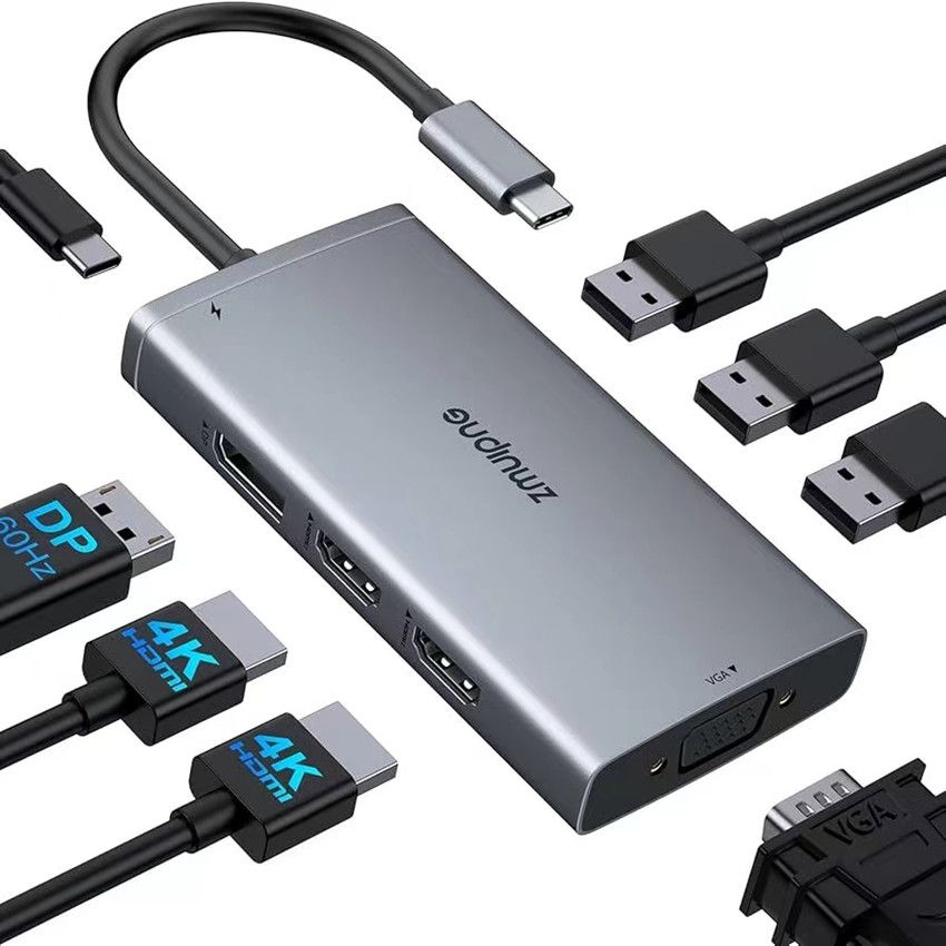 Док-станция USB C двойным дисплеем док-станция для ноутбука 8-IN-1 2 HDMI Displayport VGA 3 порта USB 2.0