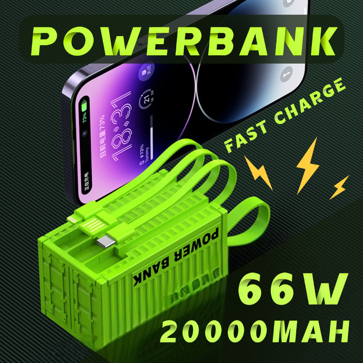 Внешний аккумулятор 20000mah 66w, 20000 мАч, зеленый, светло-зеленый