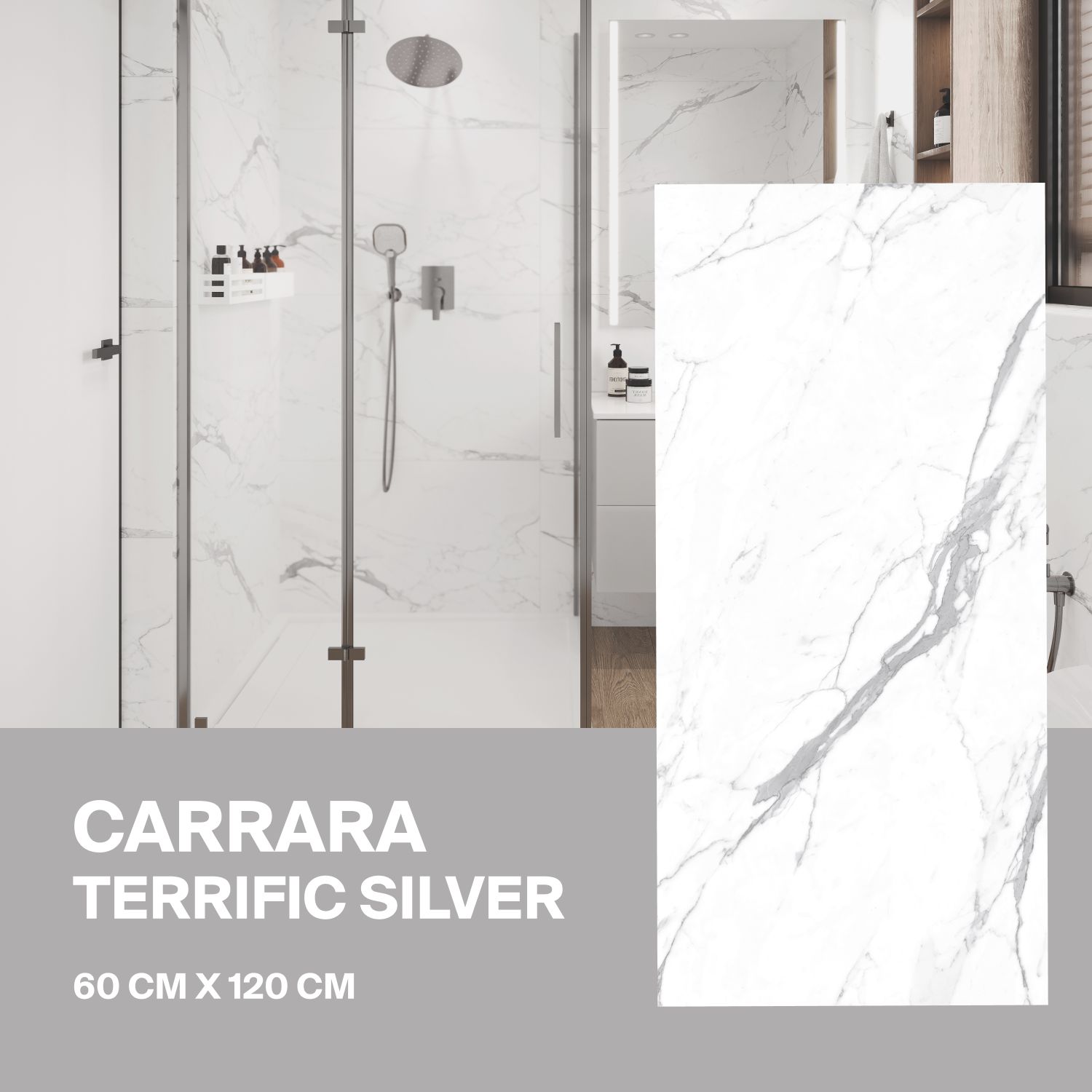 Керамогранит Ceradim Carrara Terrific Silver белый 60х120 Матовый в упаковке 1,44м2 (2 плиты)