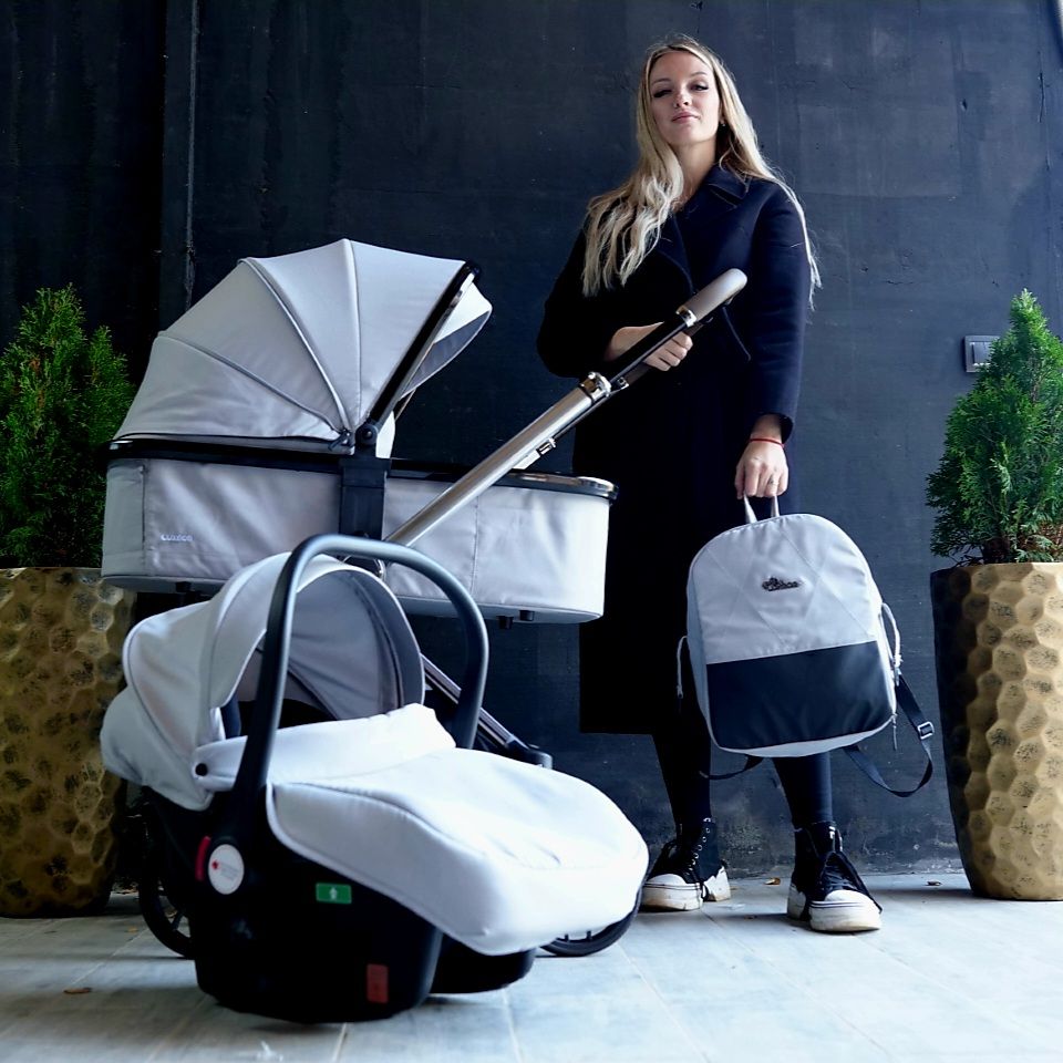 Коляска детская 3в1 Lux Mom B1 New, от 0 до трех лет, с перекидной ручкой, светло-серая