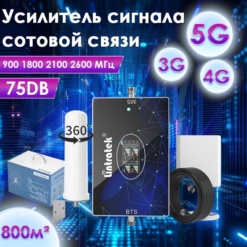 Усилитель сигнала сотовой связи Репитер 2G 3G 4G 5G 900 1800 2100 2600 МГц 4-полосный 360 антенный комплект