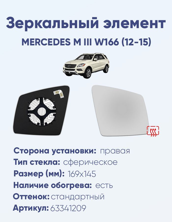 Зеркальный элемент правый MERCEDES M III W166 (12-15) сфера нейтральный с обогревом