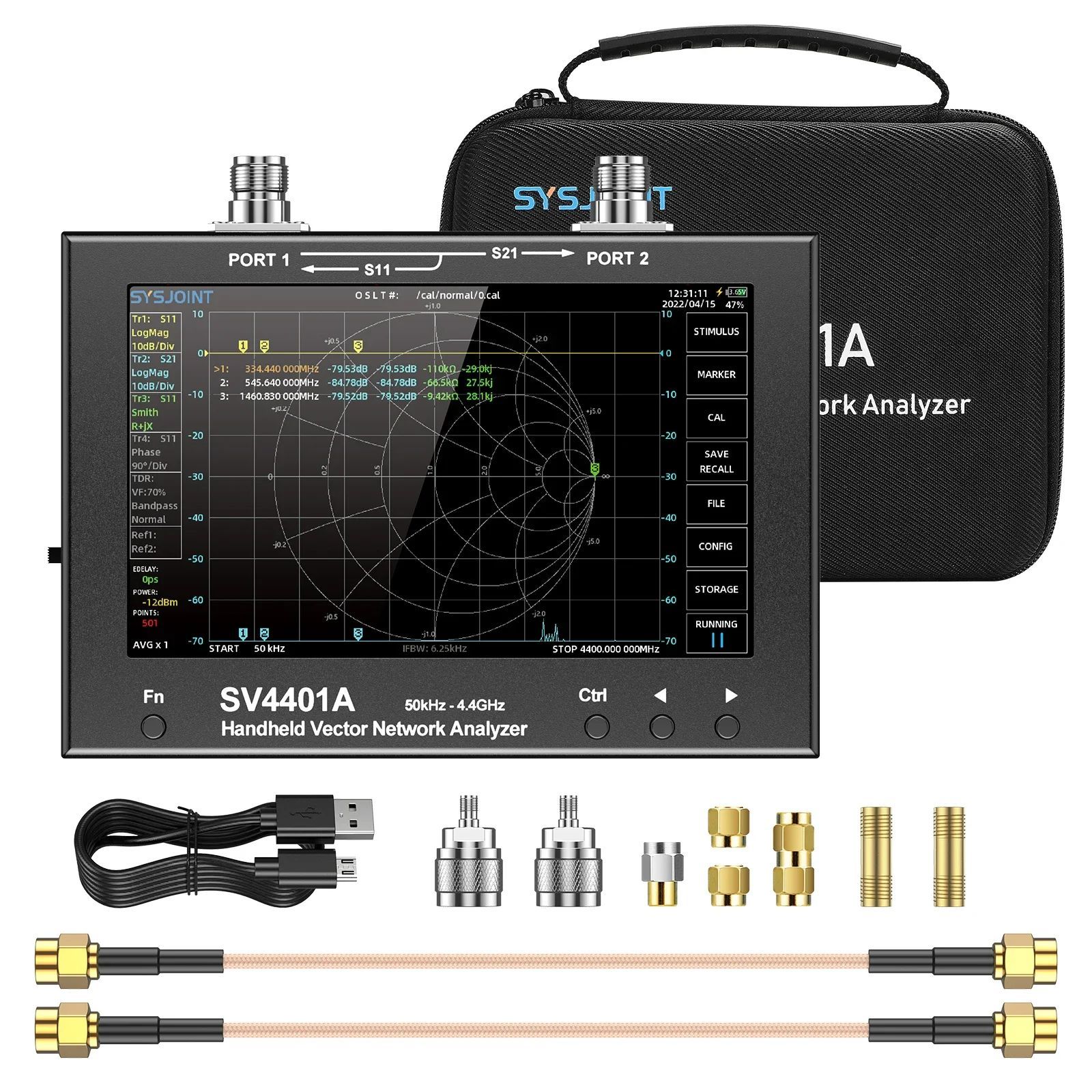 SV4401A 50KHz-4.4GHz Nanovna Векторный сетевой анализатор 100dB Dynamic VNA 7-дюймовый сенсорный ЖК-дисплей Внутренняя память MF/LF/HF/VHF/UHF Band