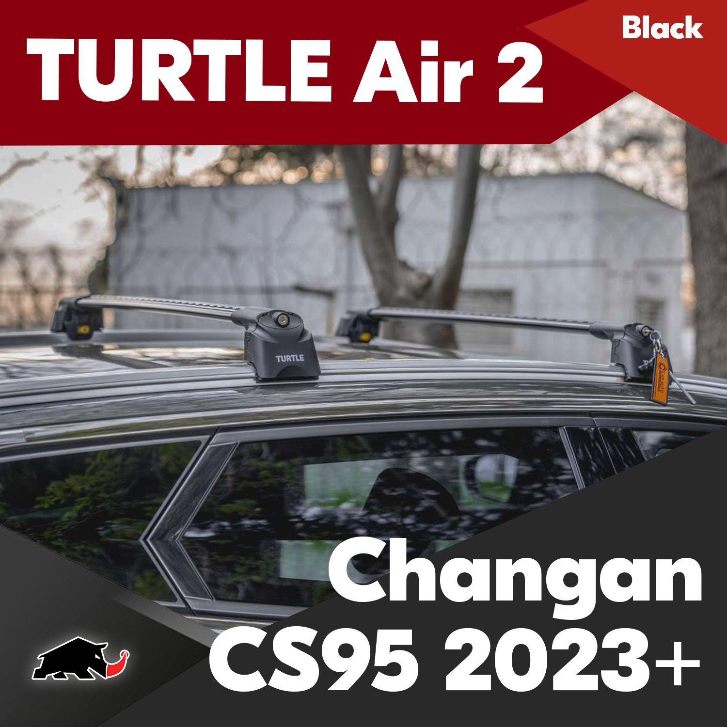 Багажник на крышу TURTLE Air 2 для Changan CS95 2023+/ Чанган КС95 2023+, на интегрированные рейлинги, аэродинамические дуги черного цвета, с замком