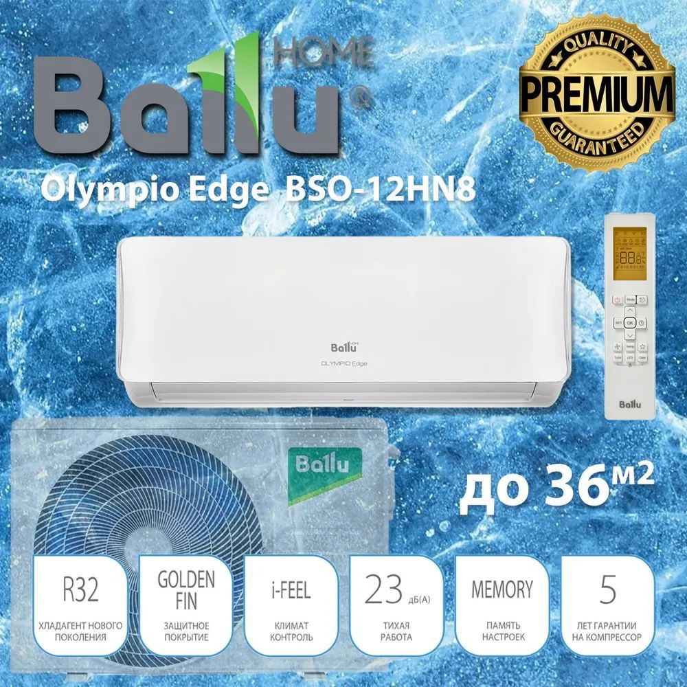 Сплит-система Ballu Olympio Edge BSO-12HN8_22Y до 35 кв.м. (завод Midea, компрессор GMCC-TOSHIBA, Функция iFeel)