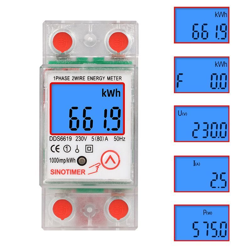 Счетчик энергии электроэнергии одиночной фазы DIN-рейки кВтч 5-80A 220 В 230 В переменного тока 50 Гц с функцией сброса