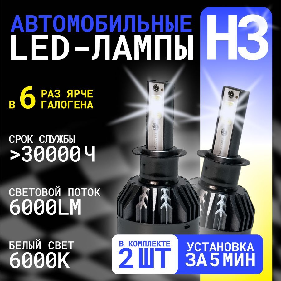 LED Headlight Лампа автомобильная H3, 2 шт. арт. C10