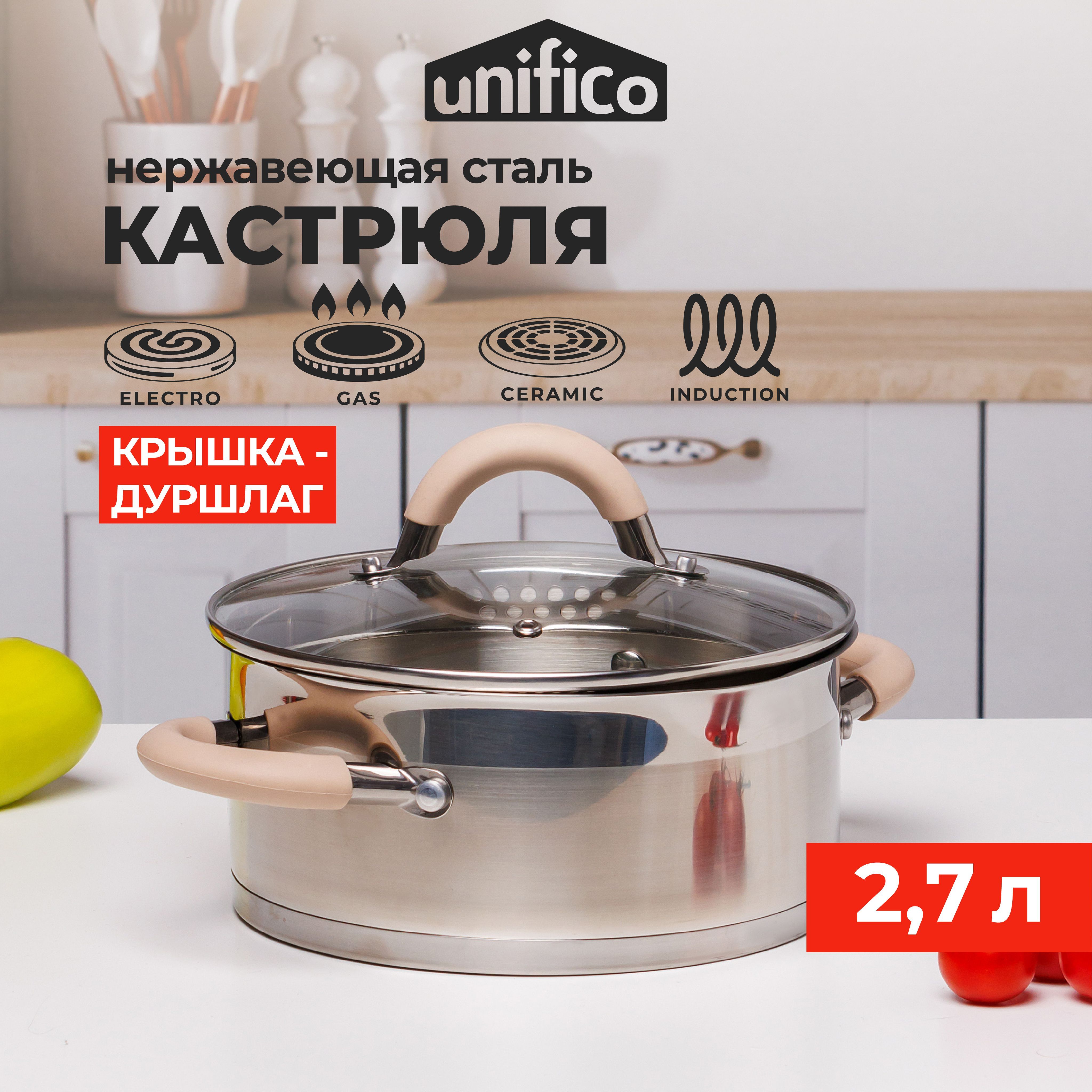 Кастрюля с крышкой 2,7 л. Unifico Fabio из нержавеющей стали, для индукционных плит