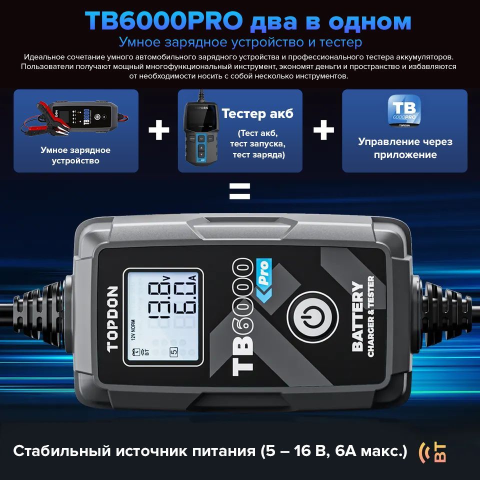 УмноезарядноеустройствоитестерTOPDONTB6000Pro