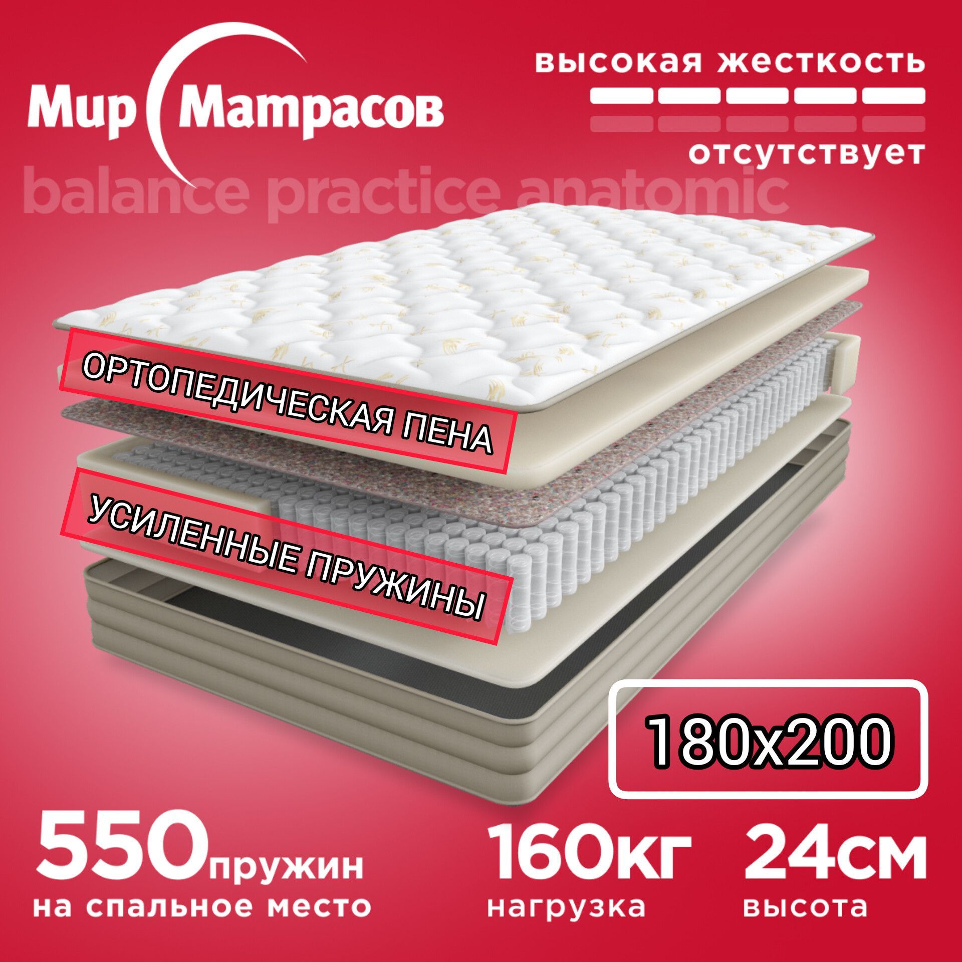 МатрасBalancePracticeAnatomic,Независимыепружины,180х200см