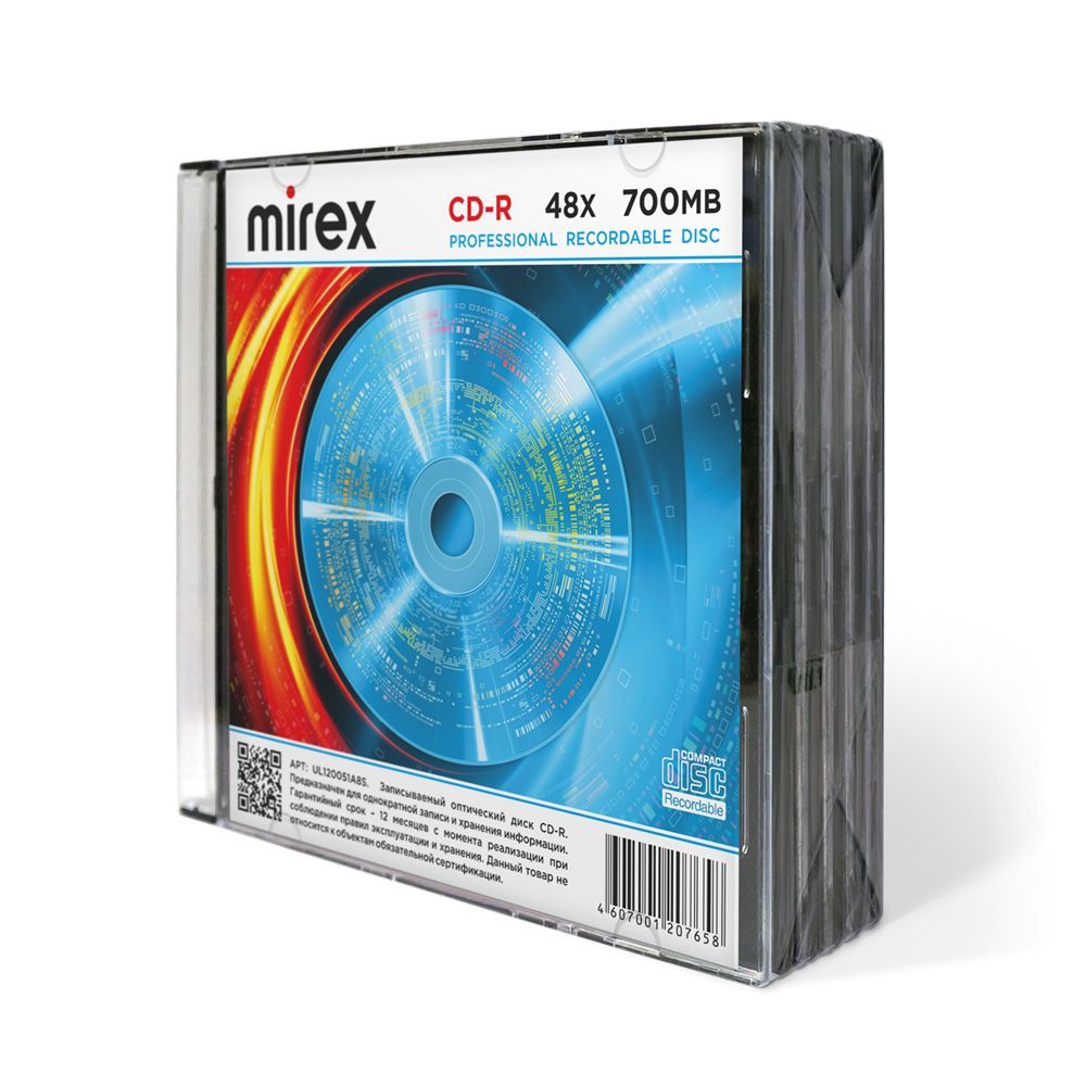 Диски Mirex CD-R Slim Case (5 шт.) 700Mb 48х (UL120051A8F) в индивидуальных тонких упаковках