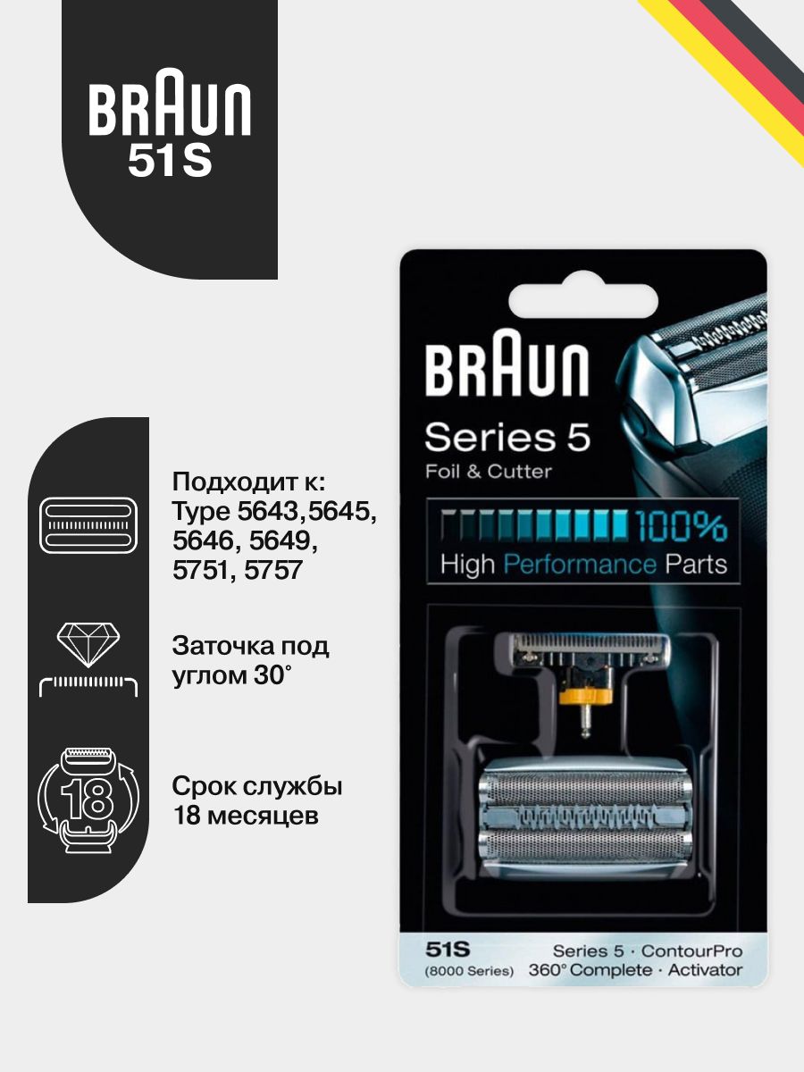 Braun бритвенная сетка + блок Series 5 51S