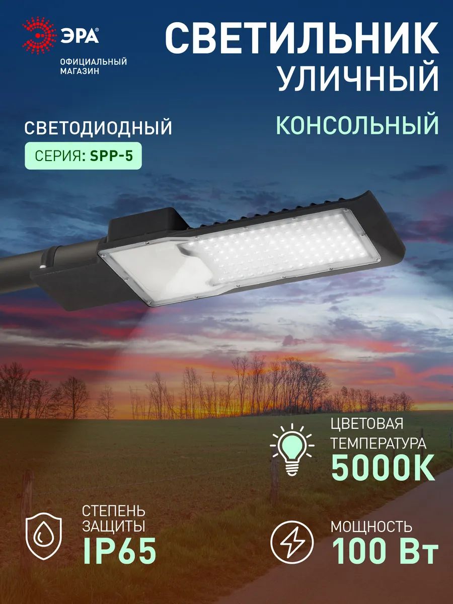 УличныйсветильникЭРАSPP-503-0-50K-100консольныйсветодиодныйфасадныйнастолб/Фонарьнадачудлясададляулицы100LEDIP65100Вт5000К