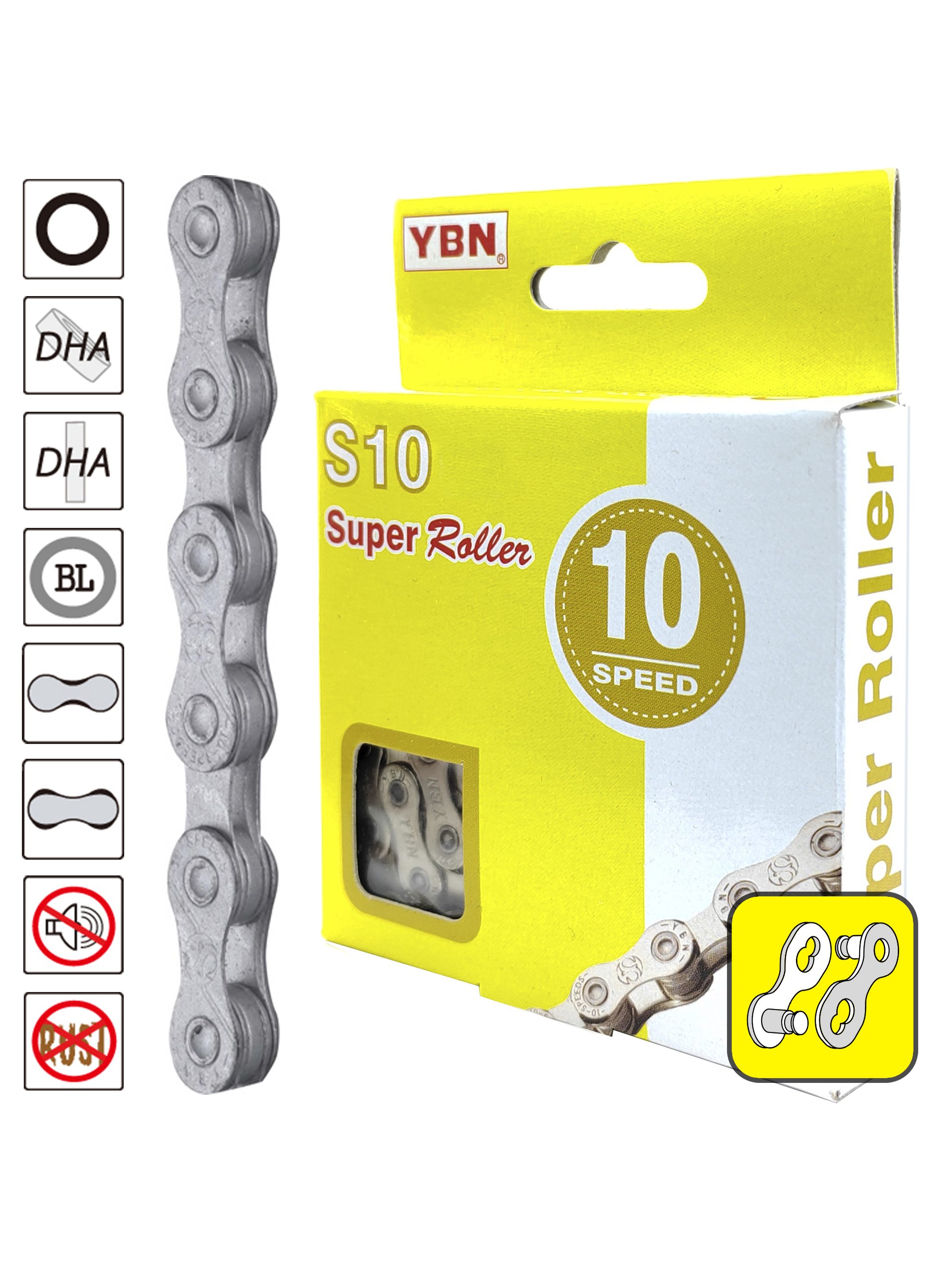 YBN Цепь для велосипеда S10-RB, 1/2"x11/128", 116 звеньев, 10 скоростей, замок цепи — Товары для велоспорта — фото 3