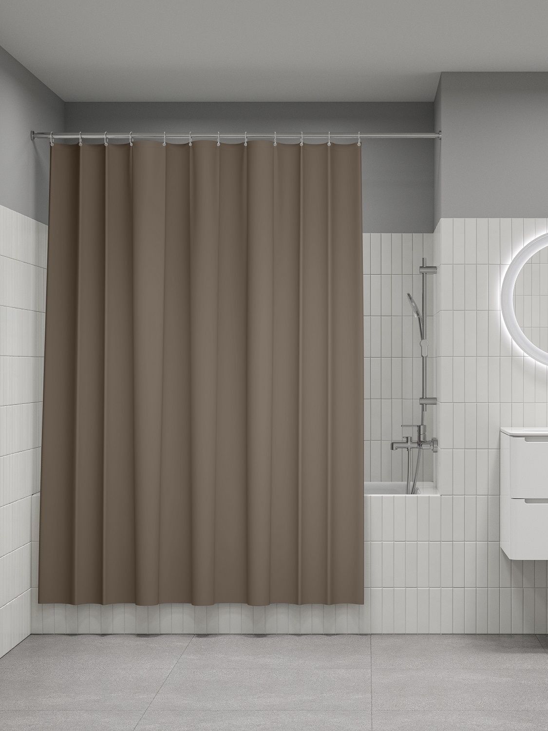 Фото товара на маркетплейсе ozon Штора для ванной комнаты и душа IDDIS, 180x200 см, тканевая, водонепроницаемая, полиэстер, с кольцами, BS03P18i11