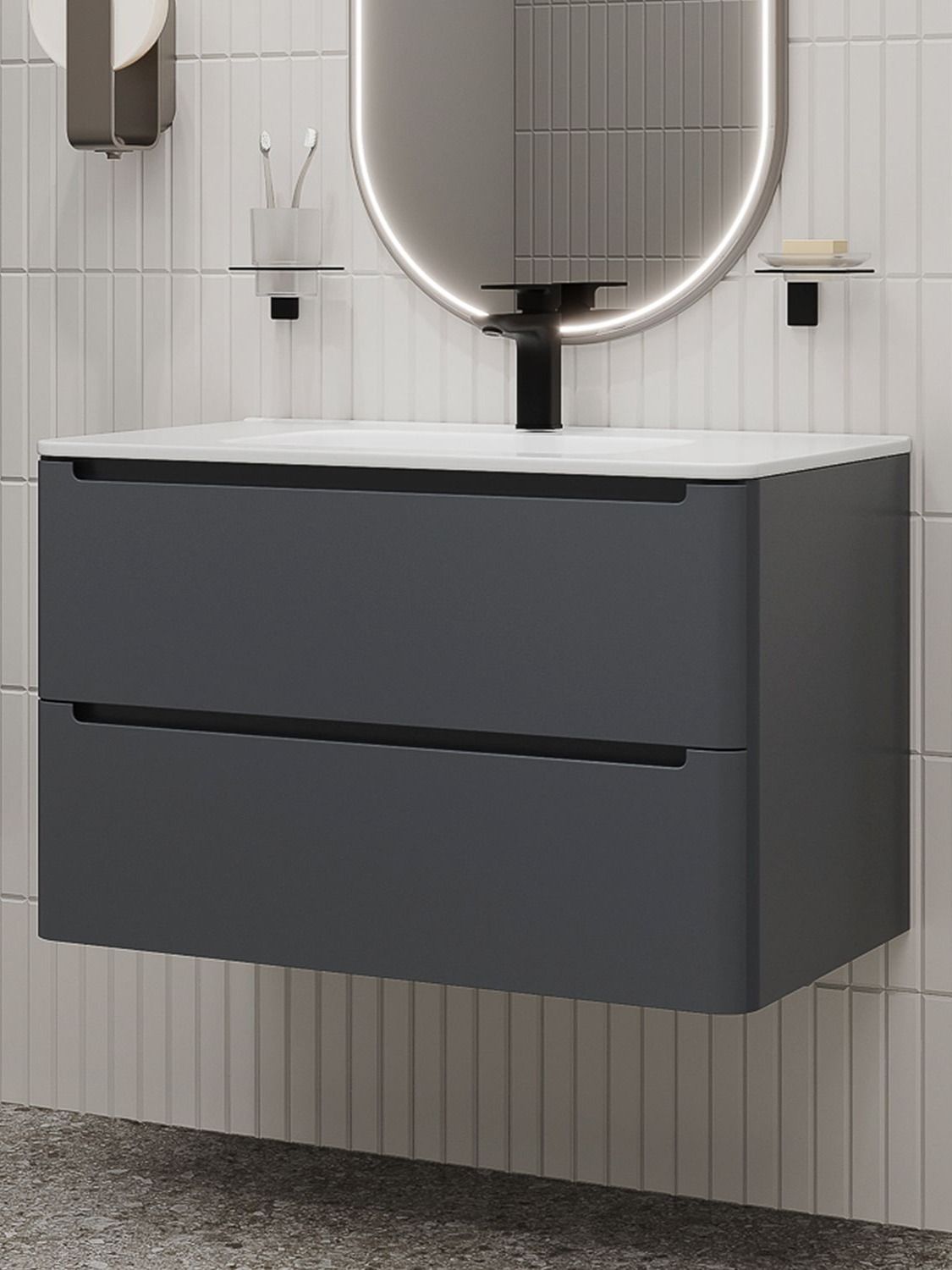 Фото товара на маркетплейсе ozon Тумба подвесная IDDIS, 80 см, темно-серый, Edifice, EDI80D0i95 подходит умывальник арт. 0108000i28