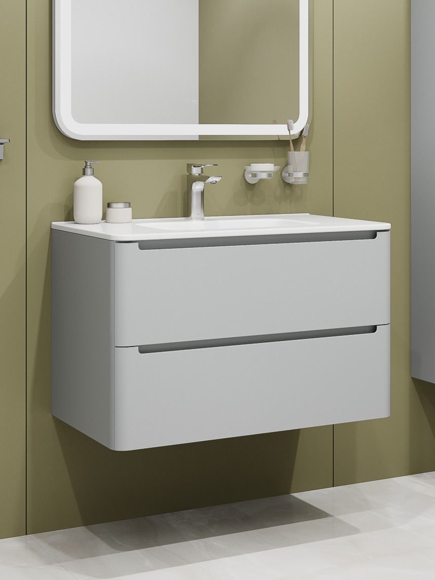 Фото товара на маркетплейсе ozon Тумба подвесная (без раковины) IDDIS, 80 см, светло-серый, Edifice, EDI80L0i95 подходит умывальник 0108000i28