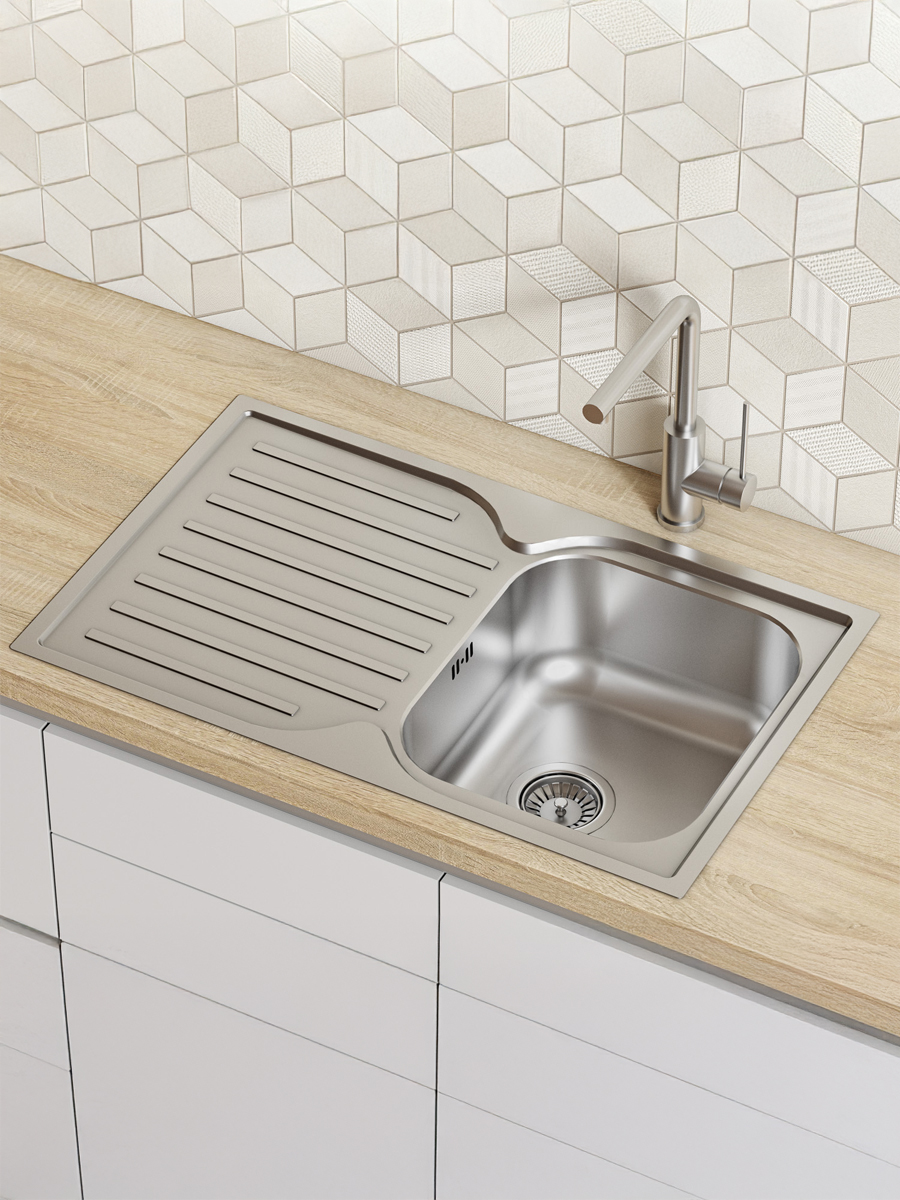 Фото товара на маркетплейсе ozon Мойка для кухни IDDIS с универсальным крылом (слева или справа), 780*480, нержавеющая сталь, матовая, Strit S,STR78SDi77