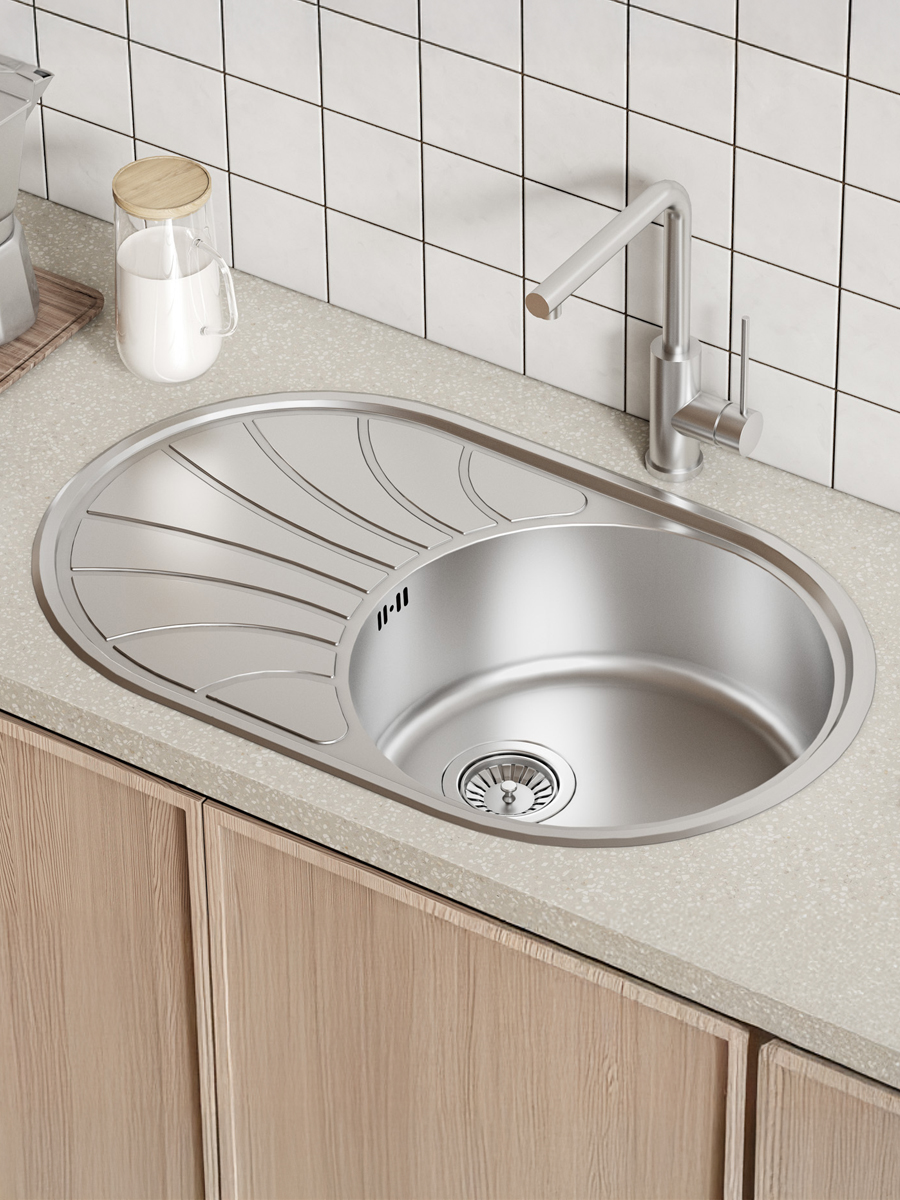 Фото товара на маркетплейсе ozon Мойка для кухни IDDIS с универсальным крылом (слева или справа), 770*480, матовая, Suno S, SUN77SDi77