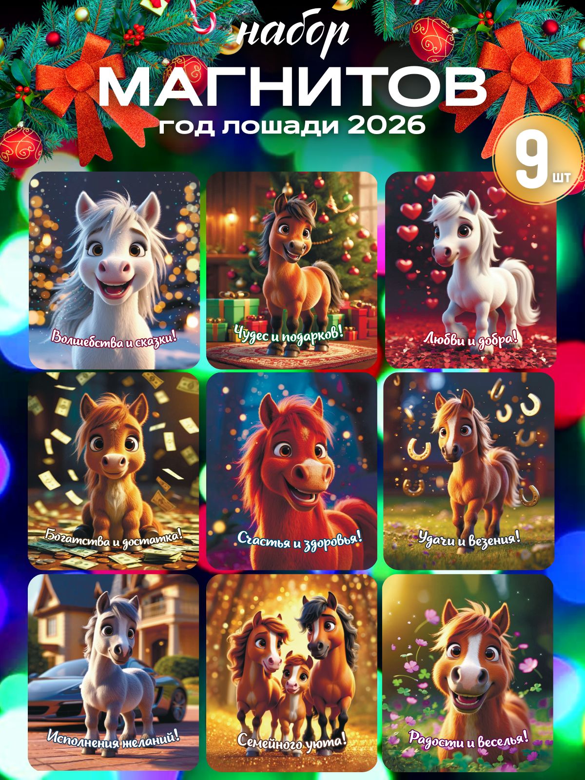 НовогодниемагнитынахолодильниксимволгодаЛошади2026