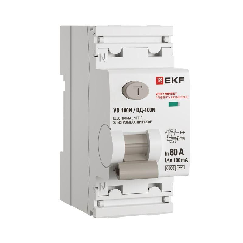 Выключатель дифференциального тока 2п 80А 100мА тип AC 6кА ВД-100N электромех. PROxima EKF E1026M80100 #1