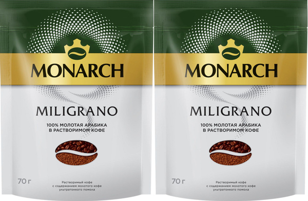 Кофе молотый в растворимом Jacobs Monarch Miligrano, 70 г (пакет) 2шт ...