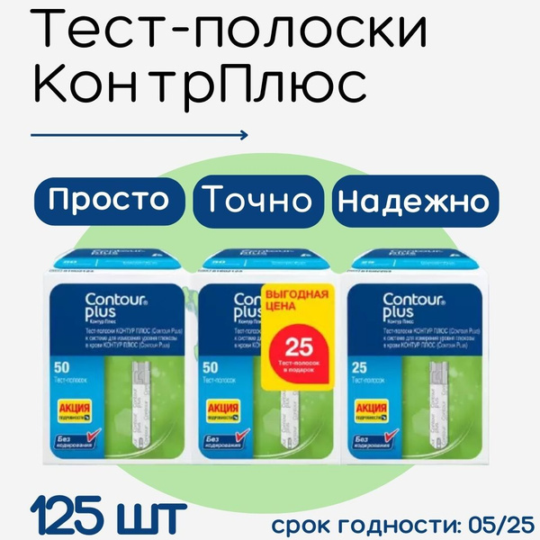 Тест-полоски Контур Плюс (Contour Plus) №125 срок годности до 05.2025 ...