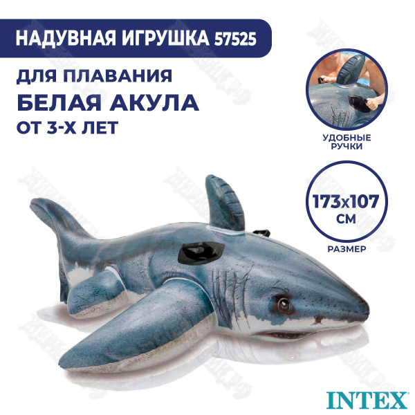 Надувная игрушка-наездник для плавания "Акула" с ручками Intex 57525 ...