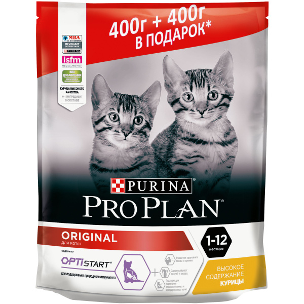 Сухой корм Pro Plan для котят, с высоким содержанием курицы, Пакет, 400 ...