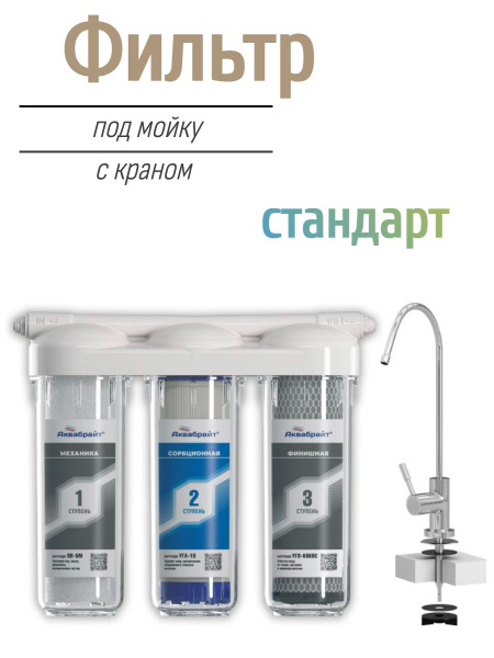 Фильтр под мойку для очистки воды трехступенчатый Аквабрайт -Триа ...