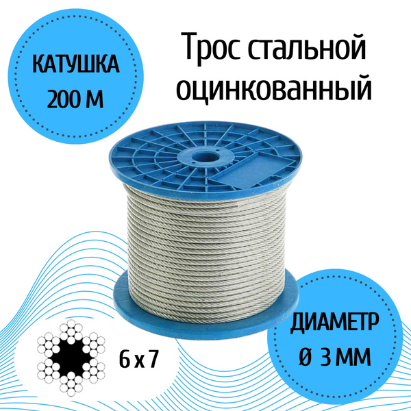 Трос стальной оцинкованный DIN3055, 3мм (200м) - купить по выгодной ...