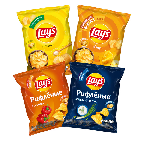 Чипсы картофельные Lay's Ассорти (С солью, Сыр, Паприка, Сметана и лук ...