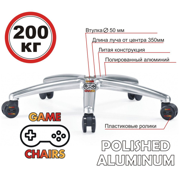 Усиленная крестовина Алюминиевая до 200 кг с роликами Стандарт для ...