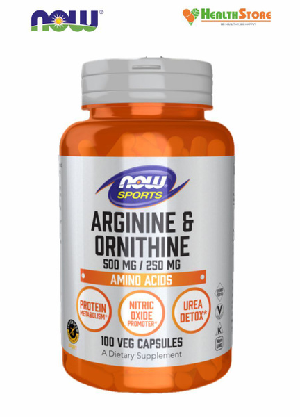 NOW Arginine 500мг & Ornithine 250мг 100 капсул Биологически активная ...